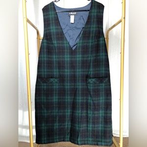 Vintage Sag Harbor Green/Blue Plaid Tartan Wool Sleeveless Midi Dress Size 18